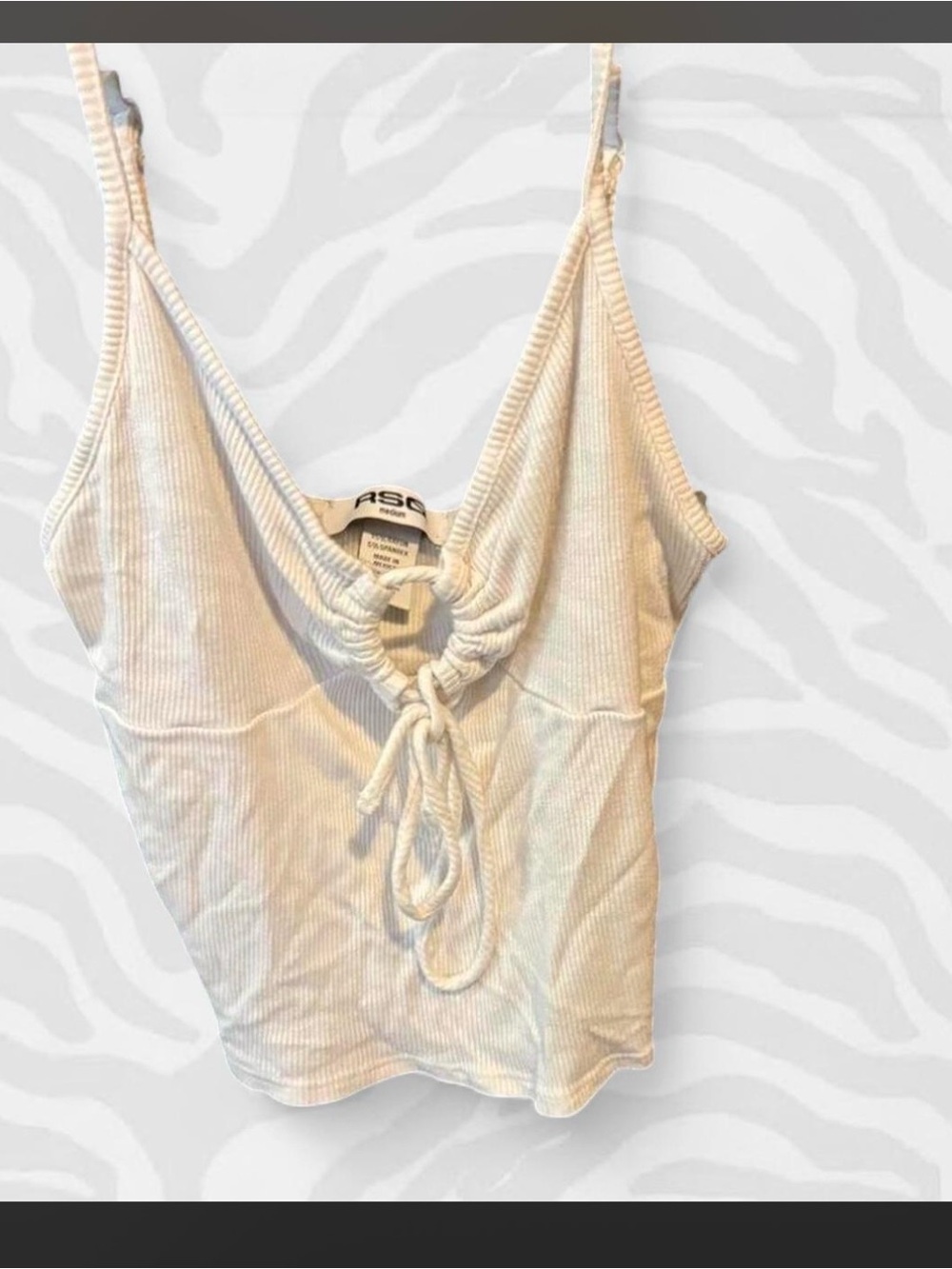 RSQ Cream Ribbed Tie-Front Cami